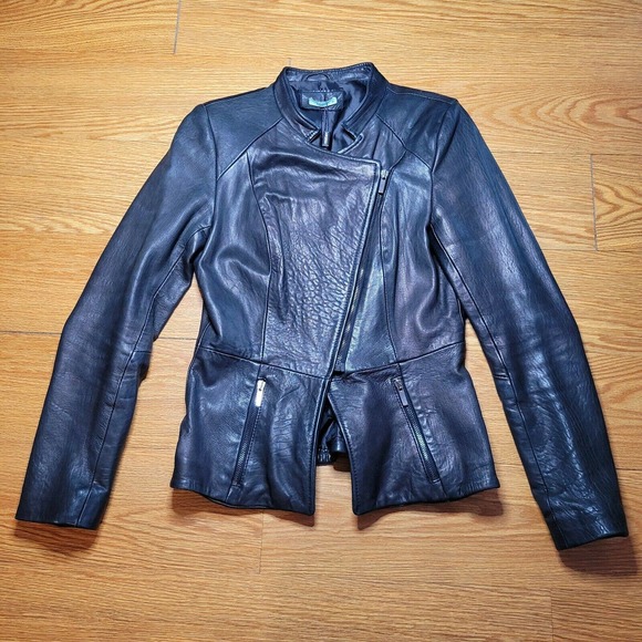 Kookai Jackets & Blazers - KOOKAI WOMEN'S SOFT LEATHER BIKER JACKET BLACK SIZE 40
